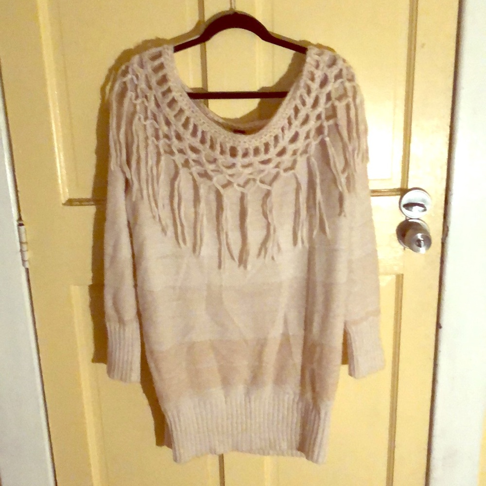 Free People off the shoulder Fringe Sweater